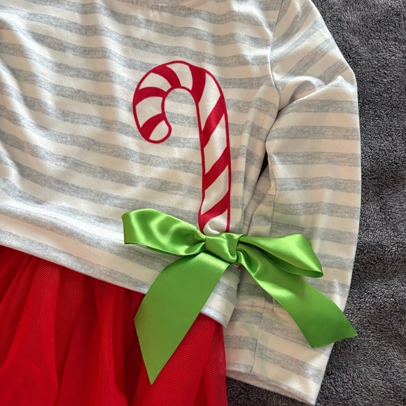 Candy Cane Sweatshirt with Red Tulle and Green Bow - Picture 3 of 4